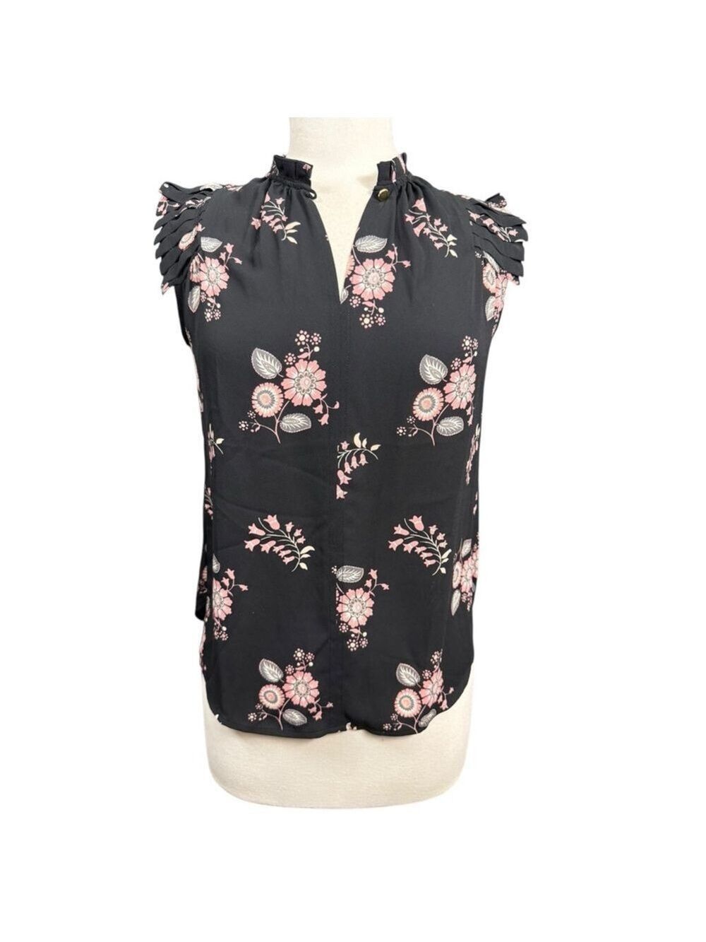 LOFT Blouse‎ XS Black Floral Sleeveless